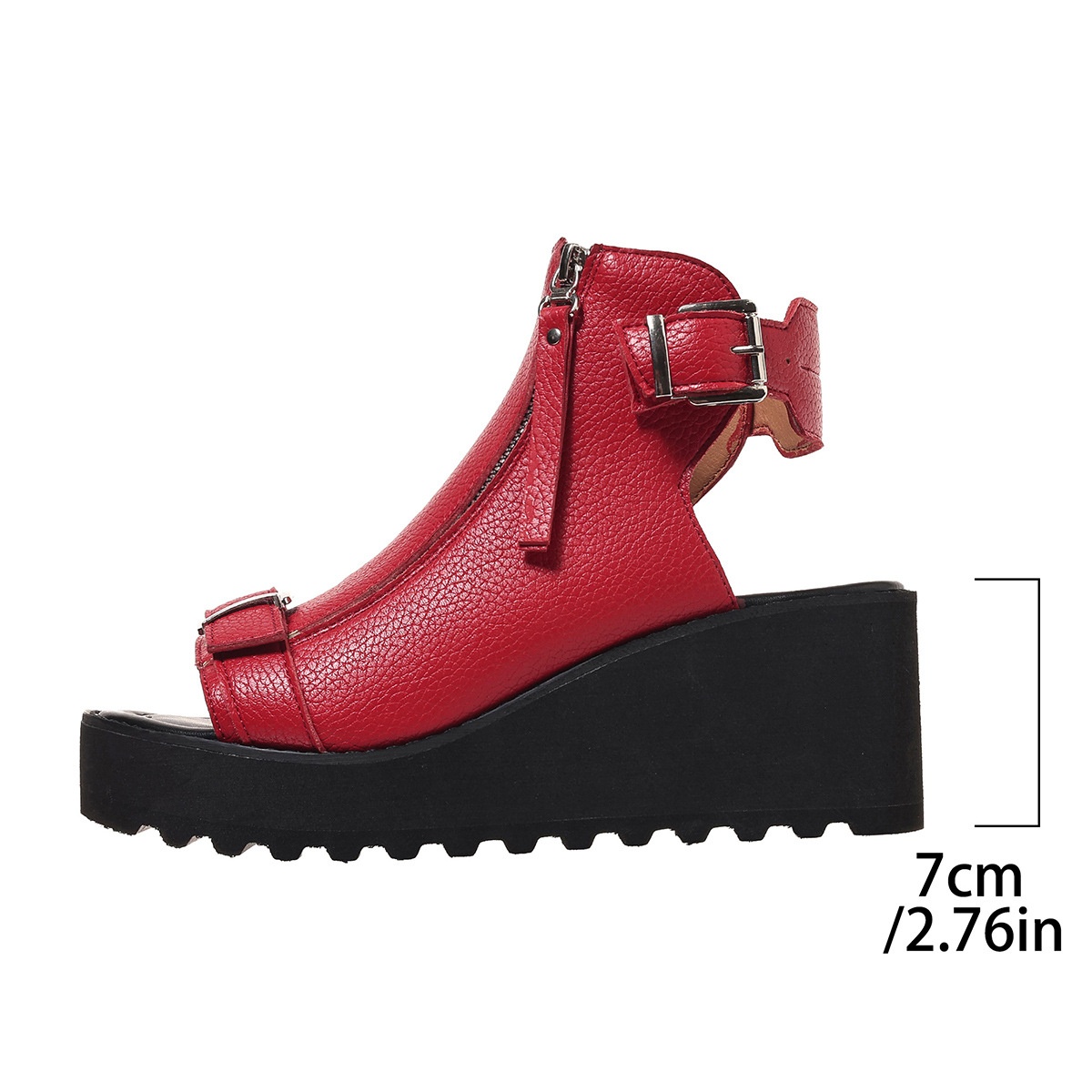Round Toe Double Zipper Heel Buckle Hollow Women's Sandals foto 3