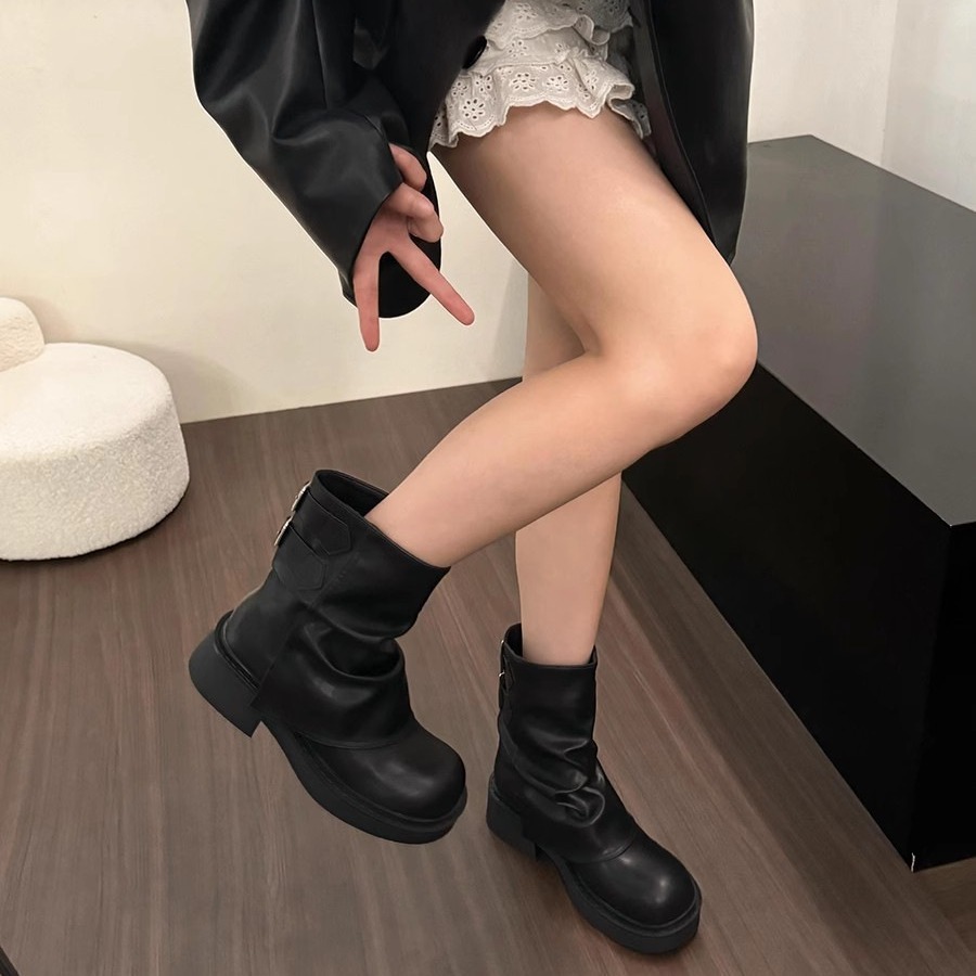 British Street Pleated Sleeve Slugged Bottom Boots foto 2