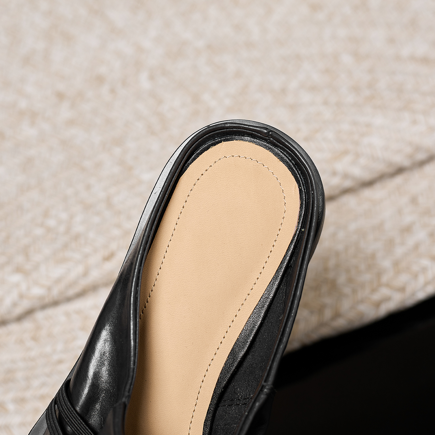 Women's Full-Grain Calfskin Square Toe Mules, Handmade Leather Slip-On Low Heel Slides foto 4