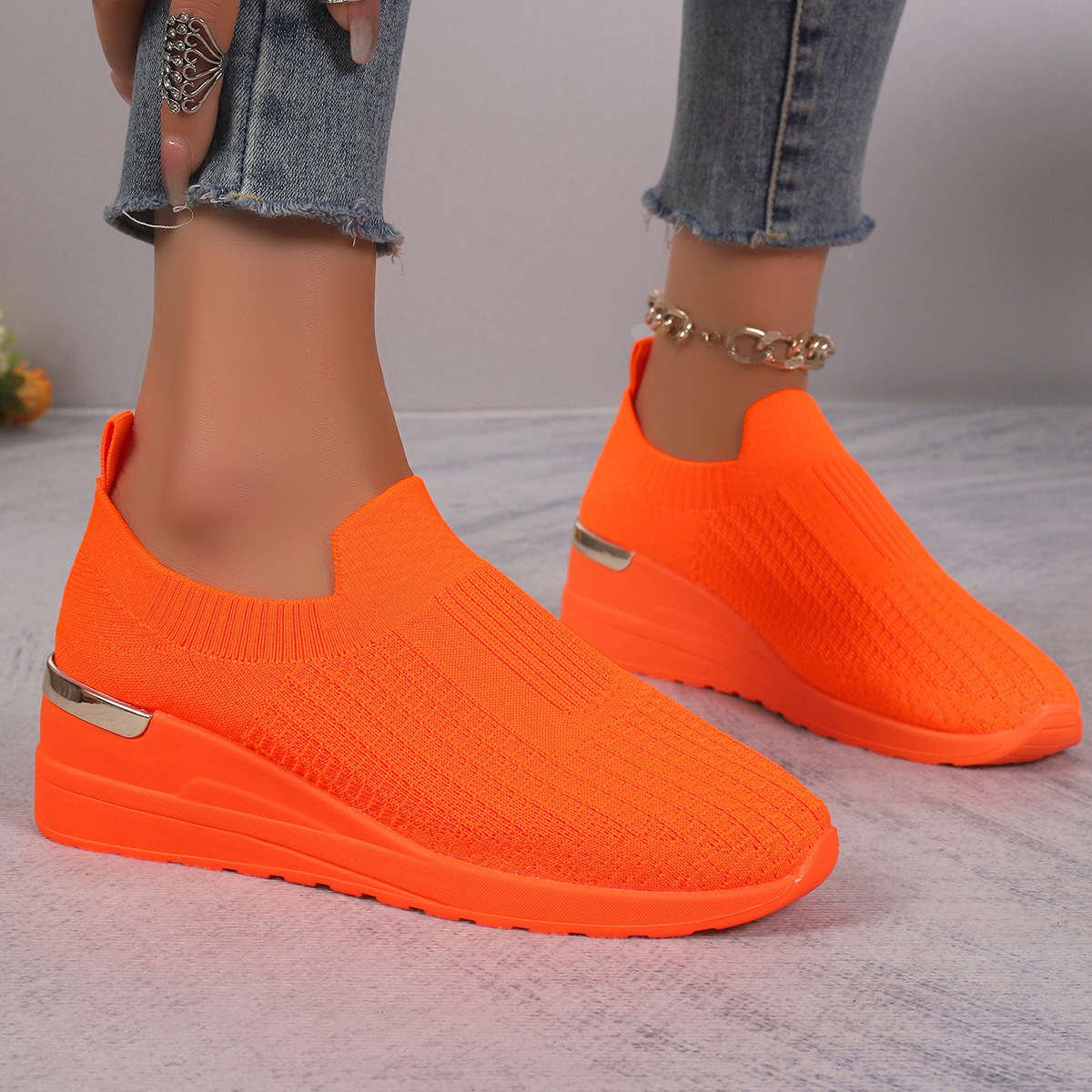 Womens Mesh Flyknit Thick-soled Breathable Casual Shoes foto 2
