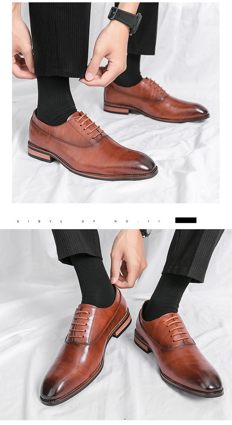 Men's Formal Leather Lace-up Rubber Sole Business Men's Shoes Gentleman foto 4