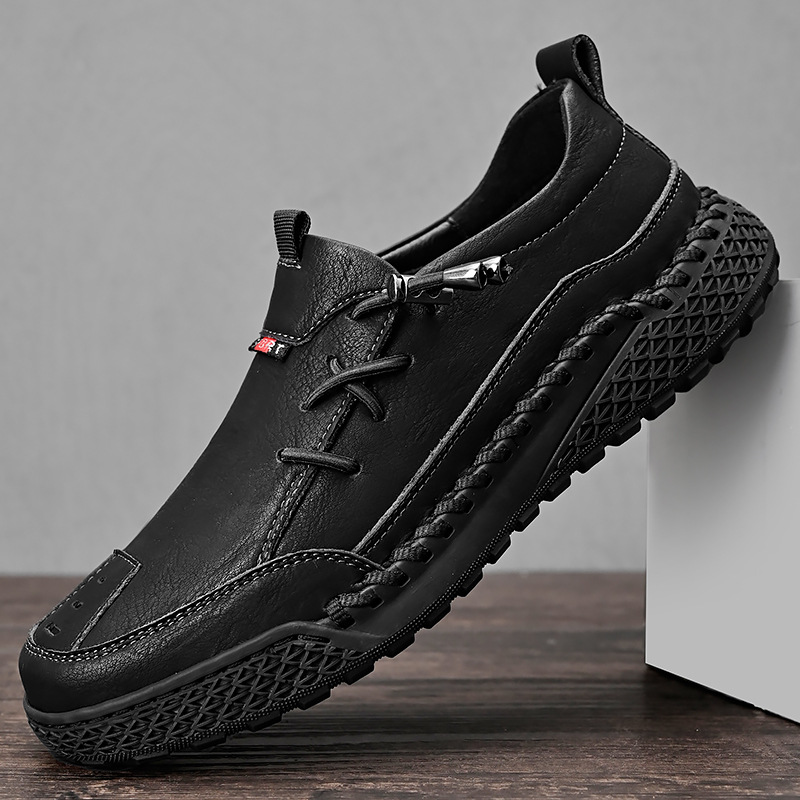 Casual Men's Autumn Handmade Leather Shoes Side Lace-up Trend foto 3