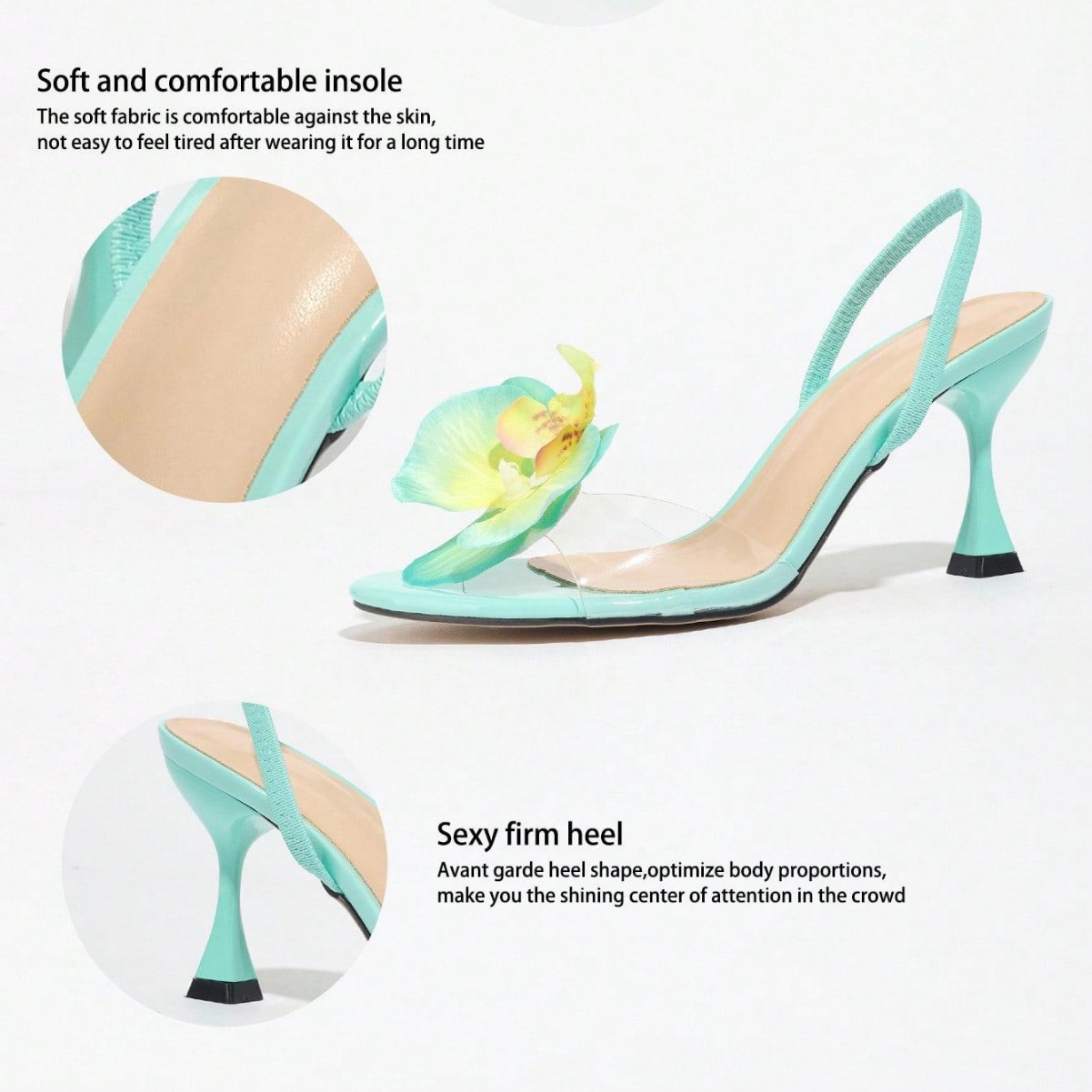 Women's Round Toe Three-dimensional Flower Back Strap Stiletto Heel Sandals foto 2