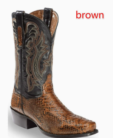 Mens Embroidered Pointed-Toe Patchwork Quilted Boots foto 4