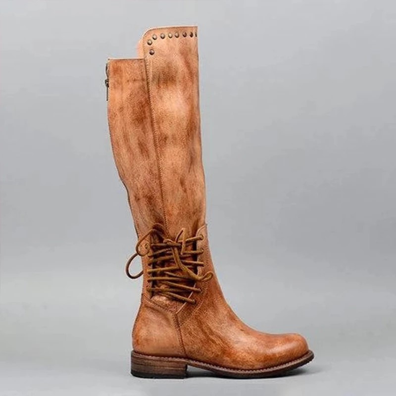 Womens Leather Boots With A Round Toe And Front Laces foto 4