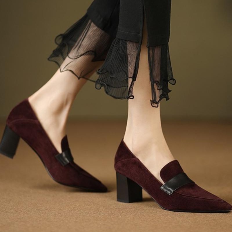 Womens Pointed-toe Loafers Chunky-heel High Heels Work Shoes foto 3