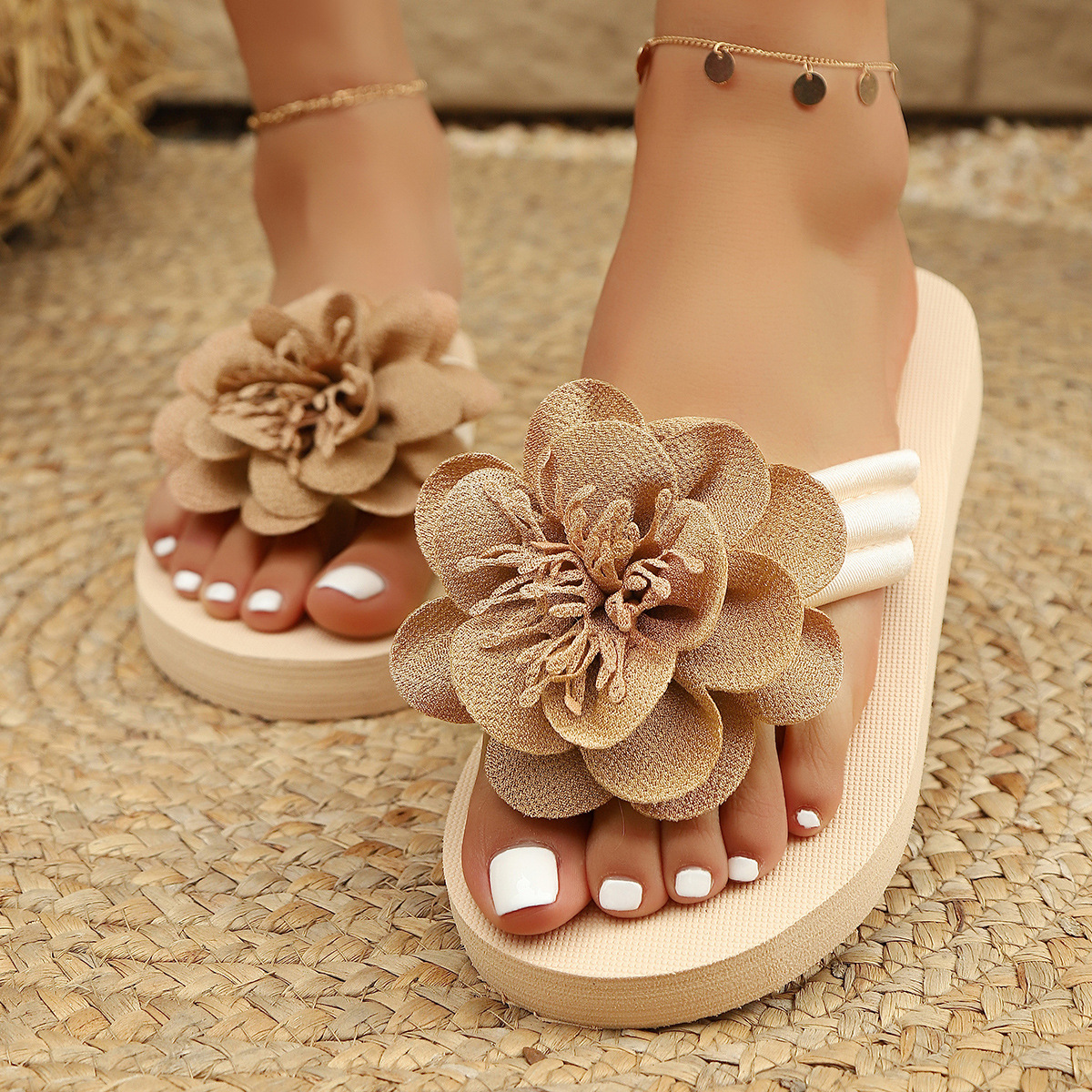 Women's Fashion All-match Flower Flat Toe Flip-flops foto 4