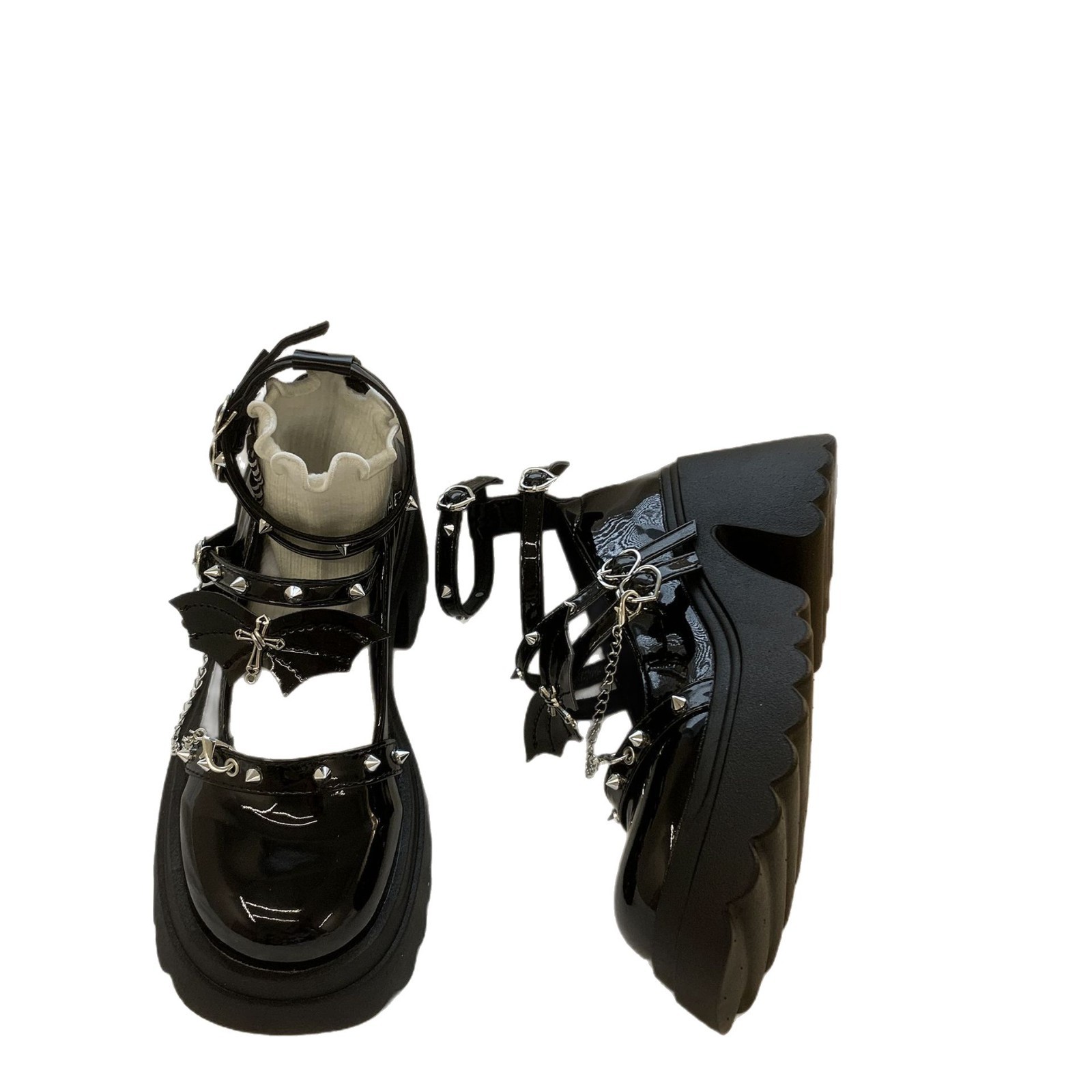 Fashion Bat Cosplay Metal Chain Buckle Lolita Shoes foto 3