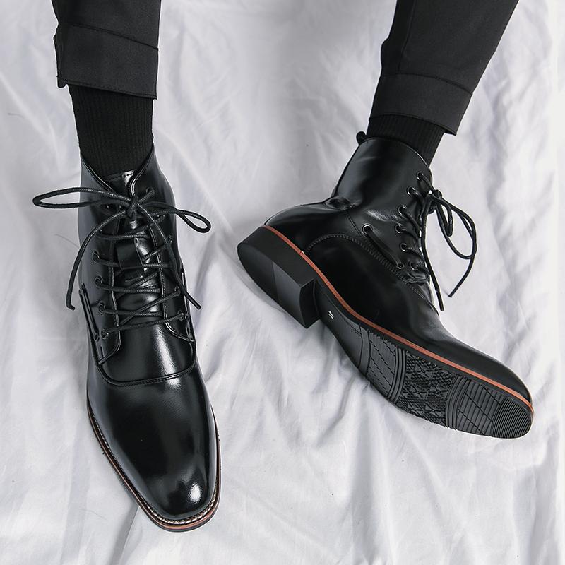 Mens Shoes British-style Height-increasing Leather Boots Hairstylist-pointed-toe Leather Shoes foto 2