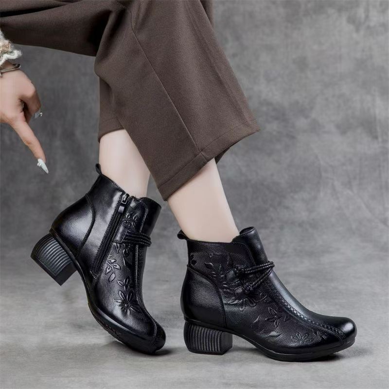 Retro Women's Soft Sole Soft Leather Cotton Shoes foto 2