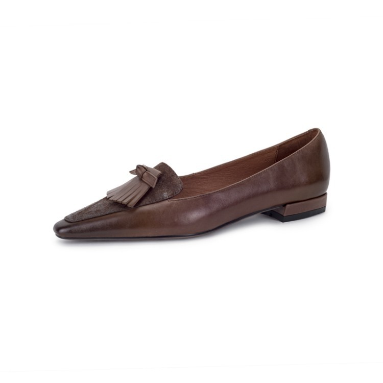 Cowhide Retro Women's Low Heel Low-cut Thick Heel Flat Loafers foto 3