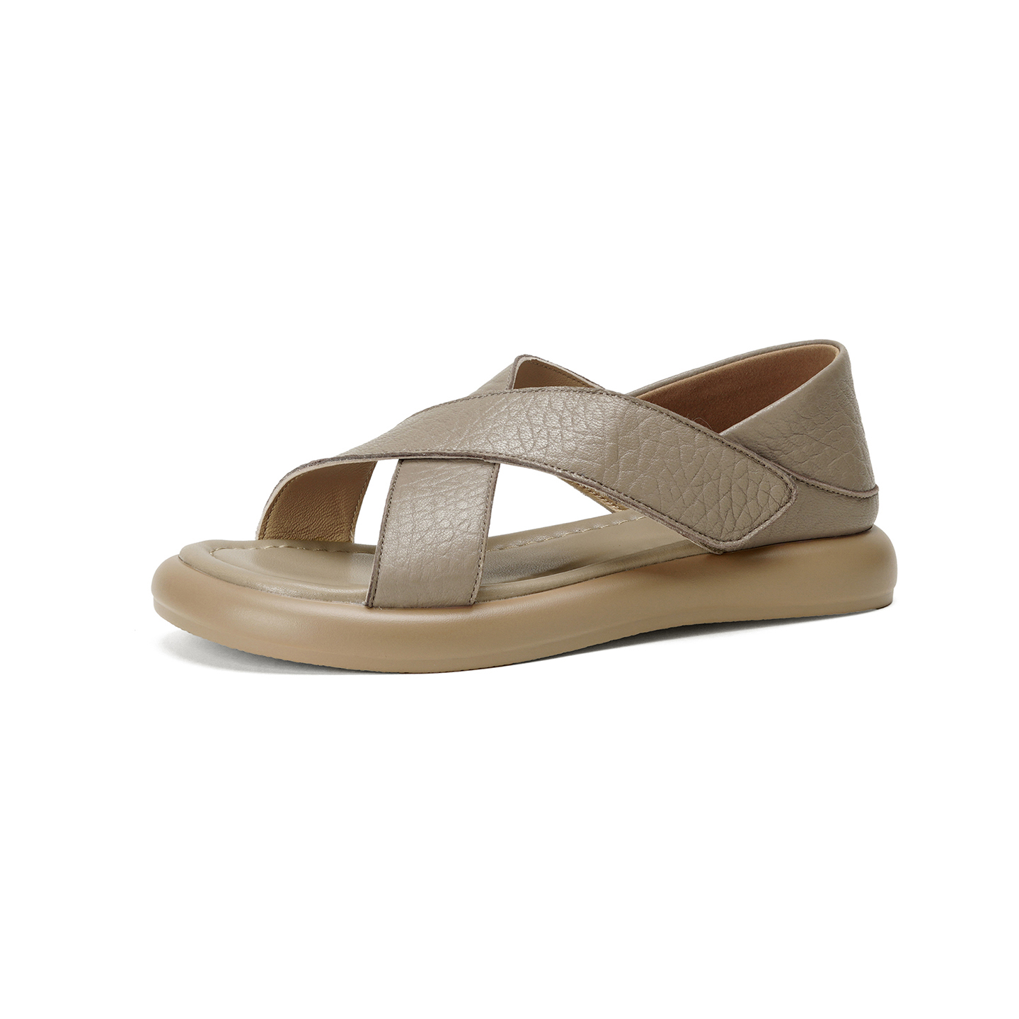 Women's Handmade Full-Grain Sheepskin Crisscross Strap Platform Sandals, Adjustable Flat Slingback Shoes