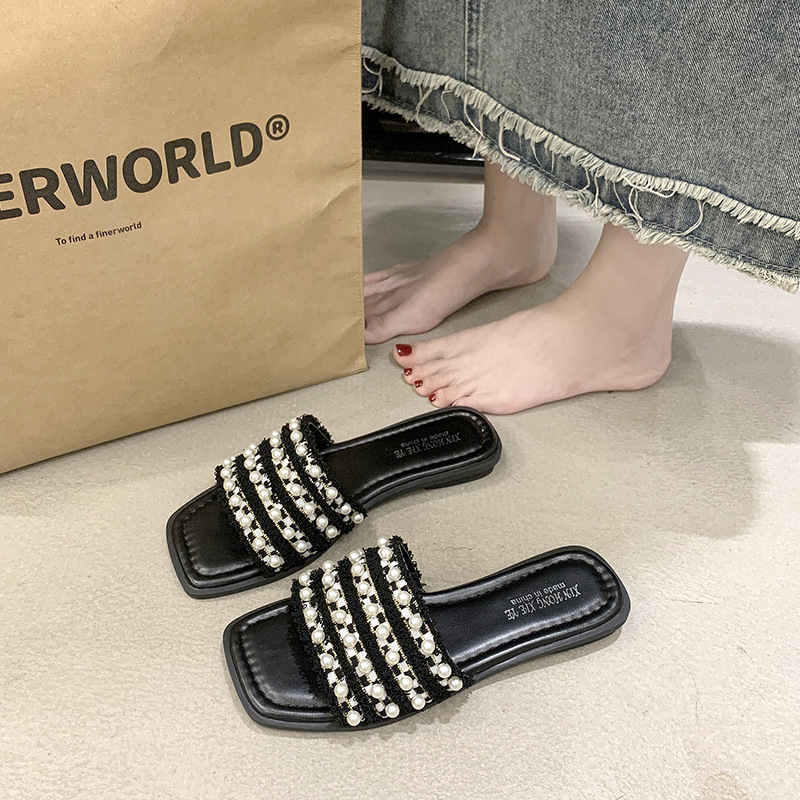 Pearl-embellished Flat Slide Sandals For Women foto 2