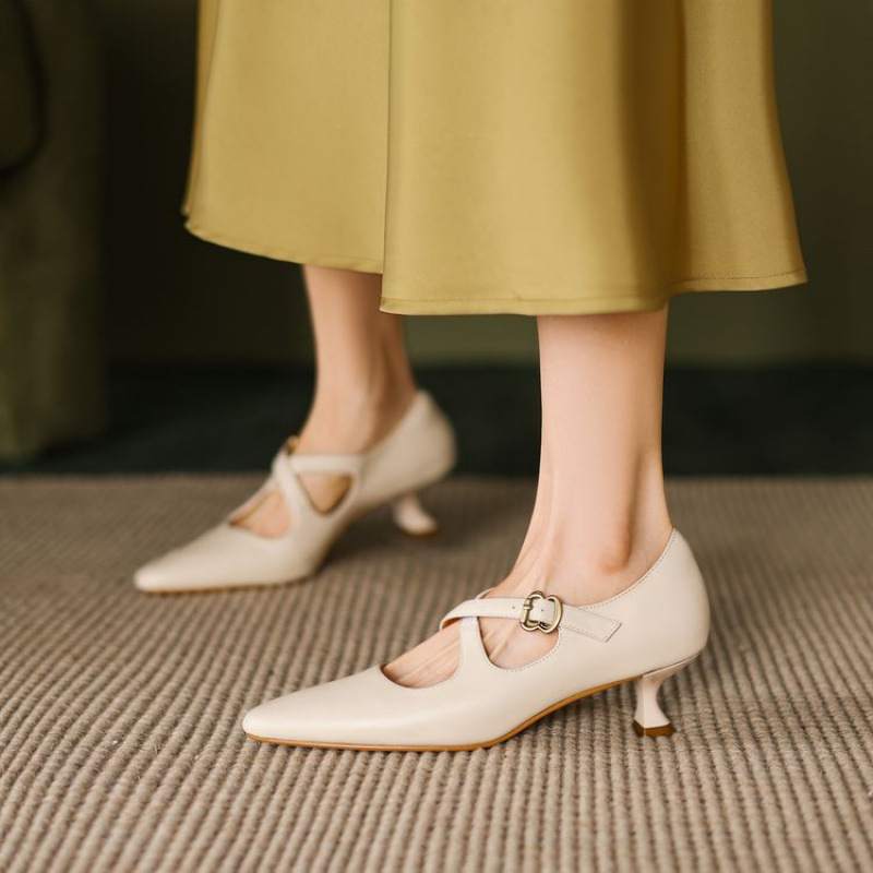 Womens Elegant Mid-heel Stiletto-pointed-toe Low-cut Mary Jane Shoes foto 2