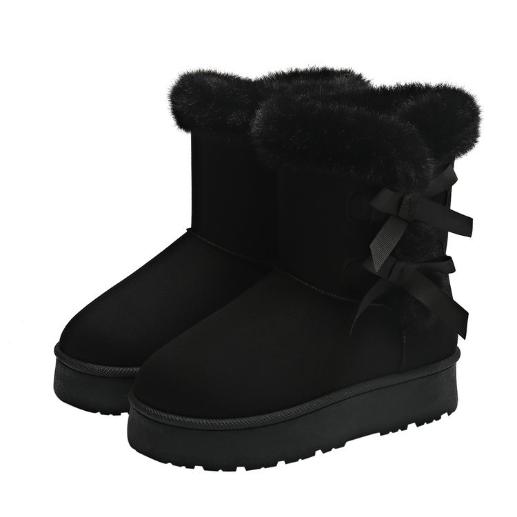 Women's Bow Retro Birkenstock Fleece Lined Thickened Ankle Boots foto 2
