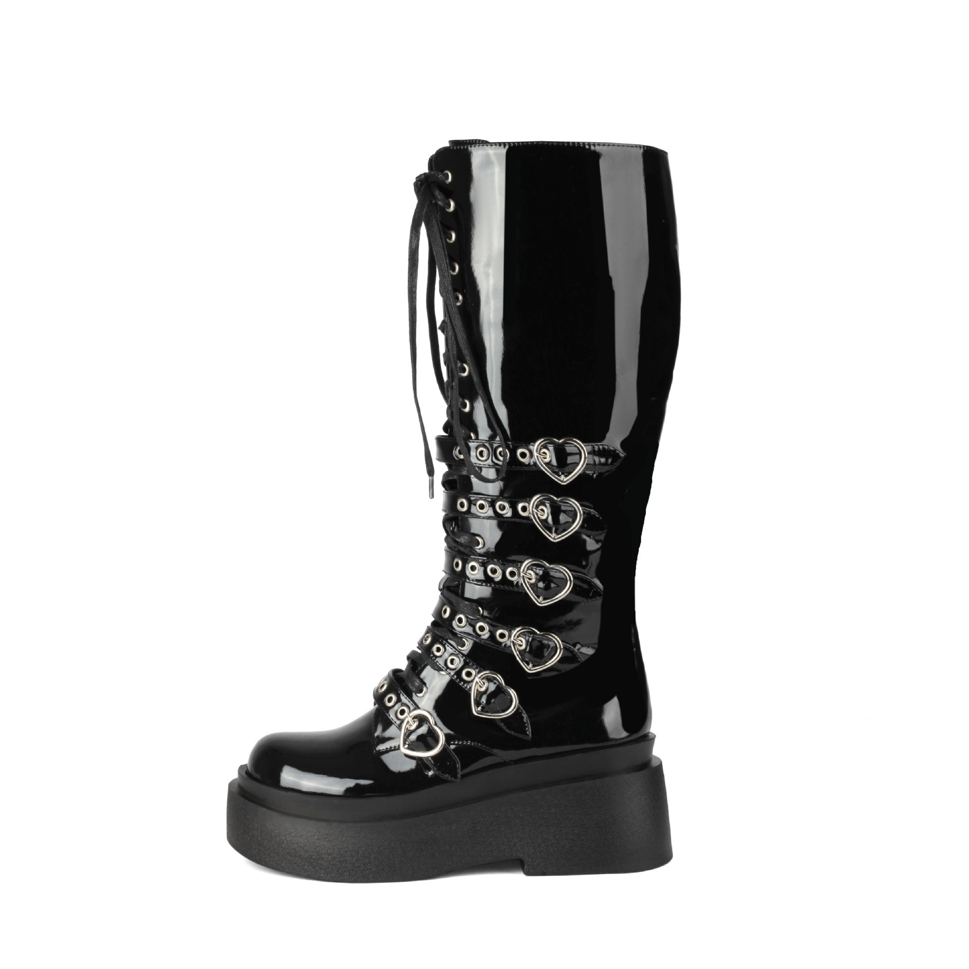 Womens Casual Chunky-Soled Punk-Style Over-the-Knee Boots With Cross-Tie Straps foto 3