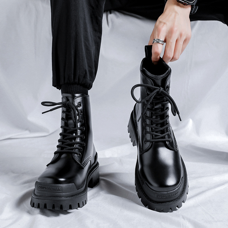 Youth High-top Round Head Mid-calf Thick Bottom Mid Heel Martin Boots foto 5