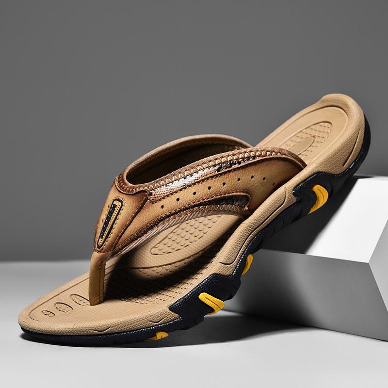 First Layer Cowhide Flip-flops Sandals Men's Daily Outdoor Non-slip Wear-resistant foto 4