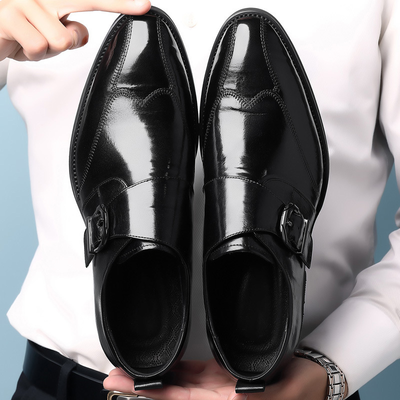 Casual Men's Buckle Color-changing Embroidered Leather Shoes foto 3