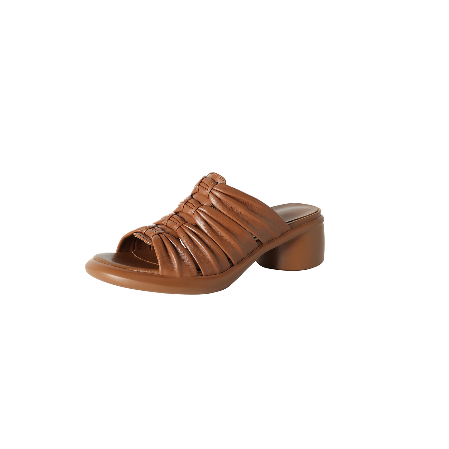 Women's Premium Genuine Lambskin Ruched Slide Sandals, Block Heel Open-Toe Mules foto 5