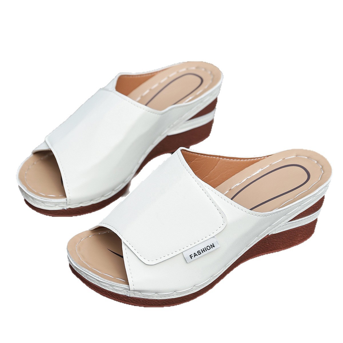 Plus Size Wedge Thick Bottom Peep-toe Slippers foto 5