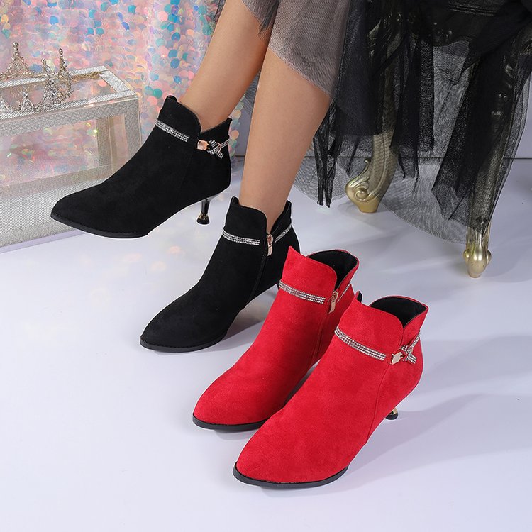 Fleece-lined Womens Shoes, Pointed-toe Stiletto Booties Short Shaft foto 4