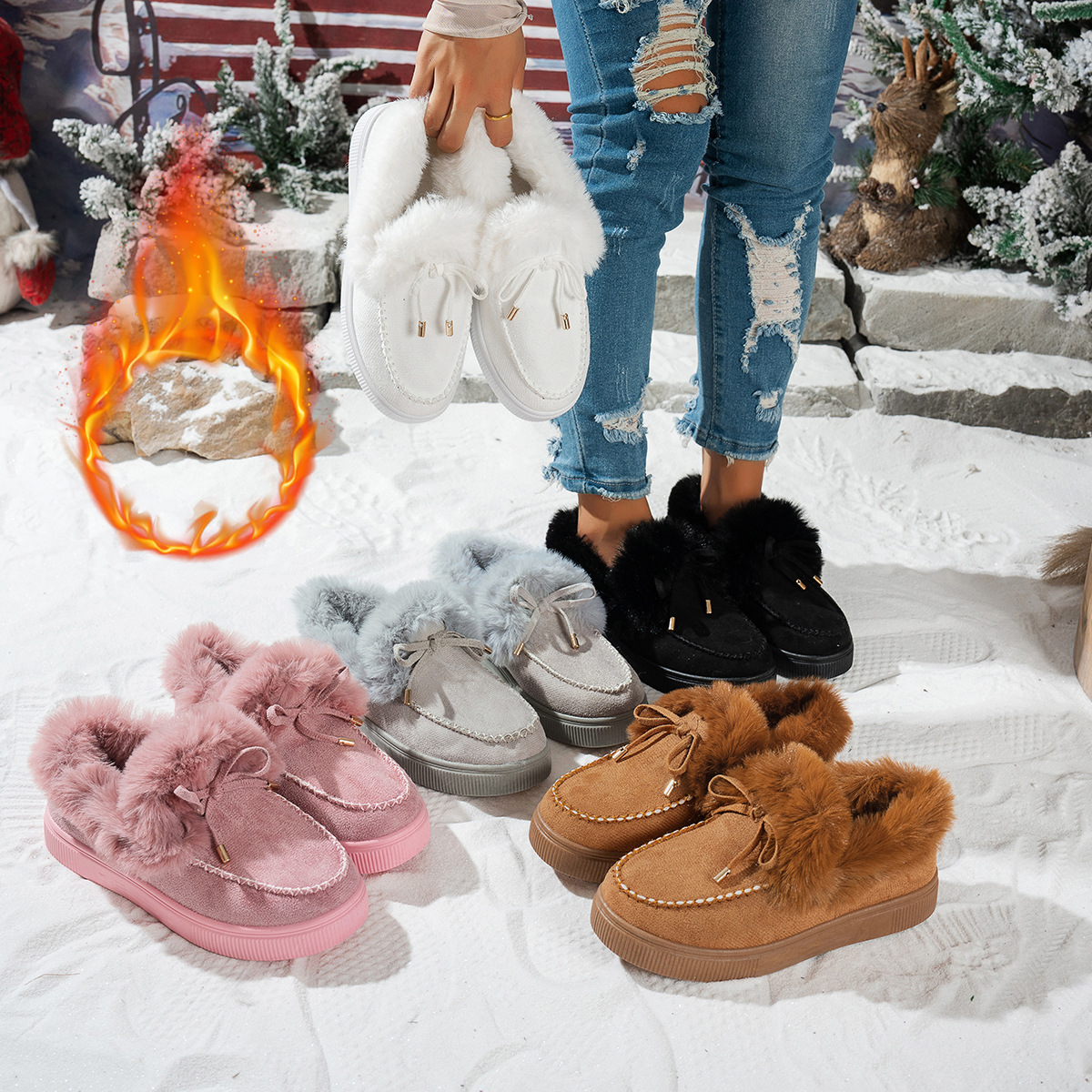 Round Head Thick Bottom Velvet Padded Plus Size Women's Snow Boots foto 3