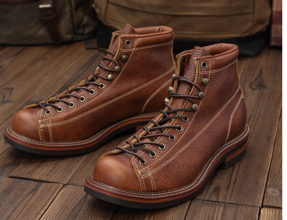 Retro Color Block High-top Round Toe Cowhide Ankle Boots foto 3