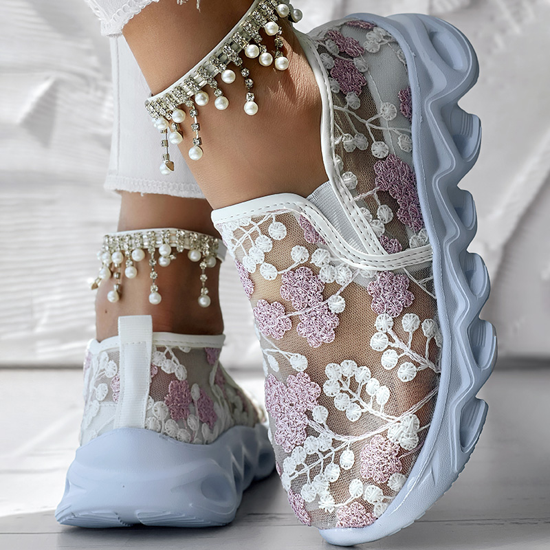 Contrast Glitter Transparent Mesh Patch Breathable Sneakers - Without Ankle Strap foto 3