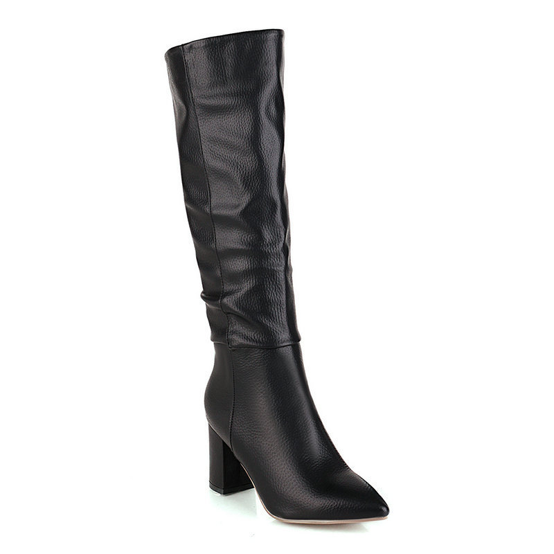 Womens Fleece-Lined Mid-Calf Pointed-Toe Chunky-Heel Boots foto 2