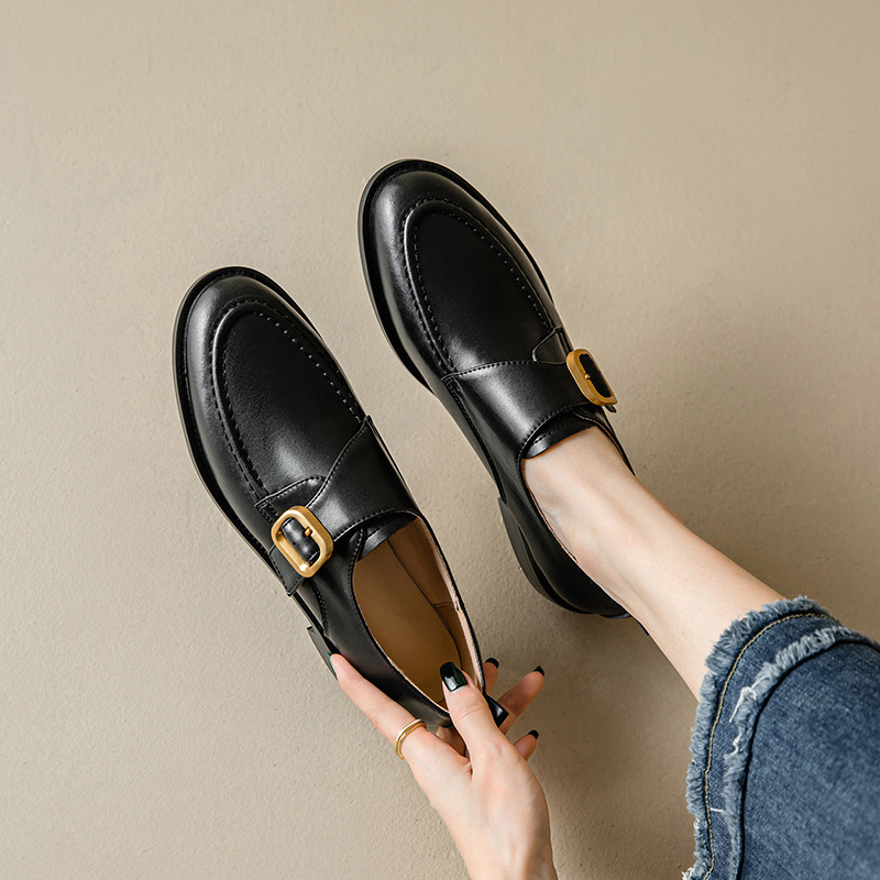 Casual Simple Round Head Belt Buckle Women's Leather Shoes foto 5