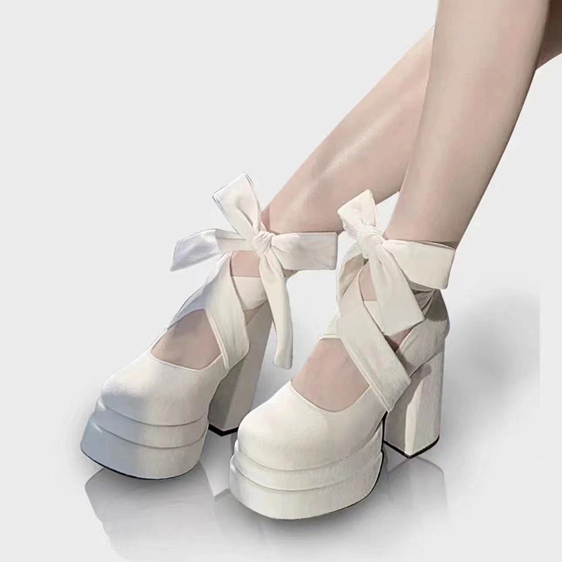 Women's Fashion Cross Lace-up Mary Jane High Heels foto 4
