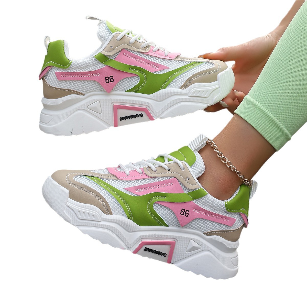Womens Casual Sporty Floral Mesh Breathable Thick-Soled Elevator Shoes foto 4