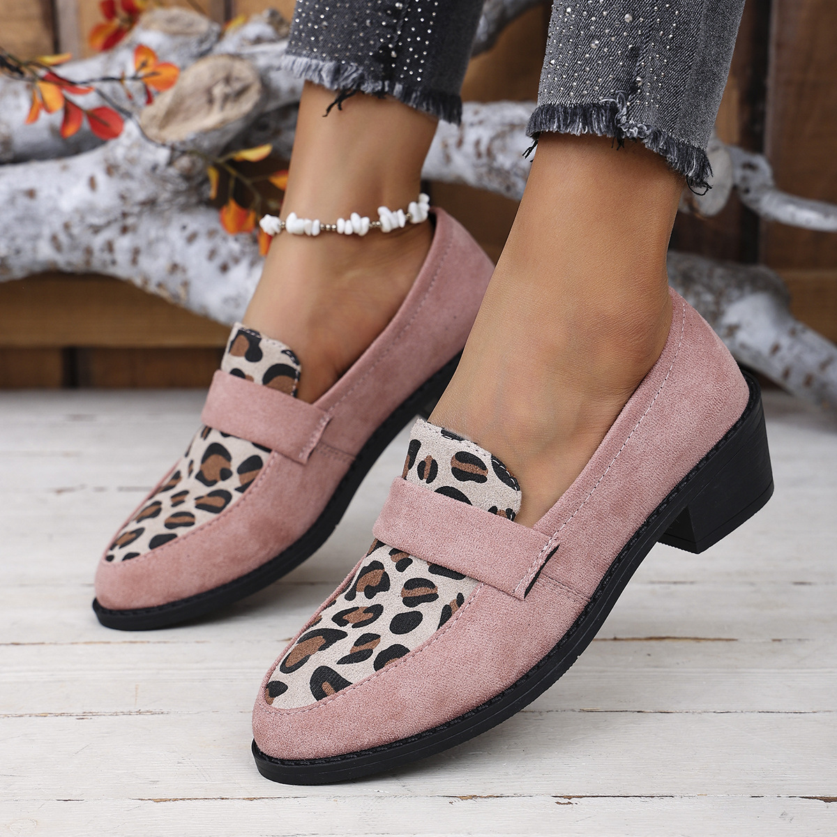 Leopard Print Slip-on Casual Suede Doug Single-layer Shoes foto 3