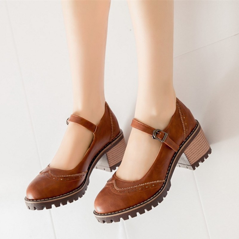 British-style Retro Artistic Chic Chunky-heeled Low-cut Womens Shoes foto 3