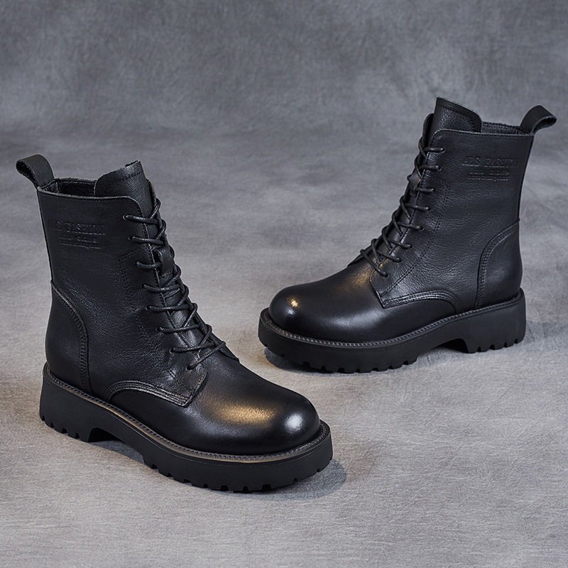 Womens Soft Leather Chunky-heel Ankle Boots With A Fleece-lined Interior