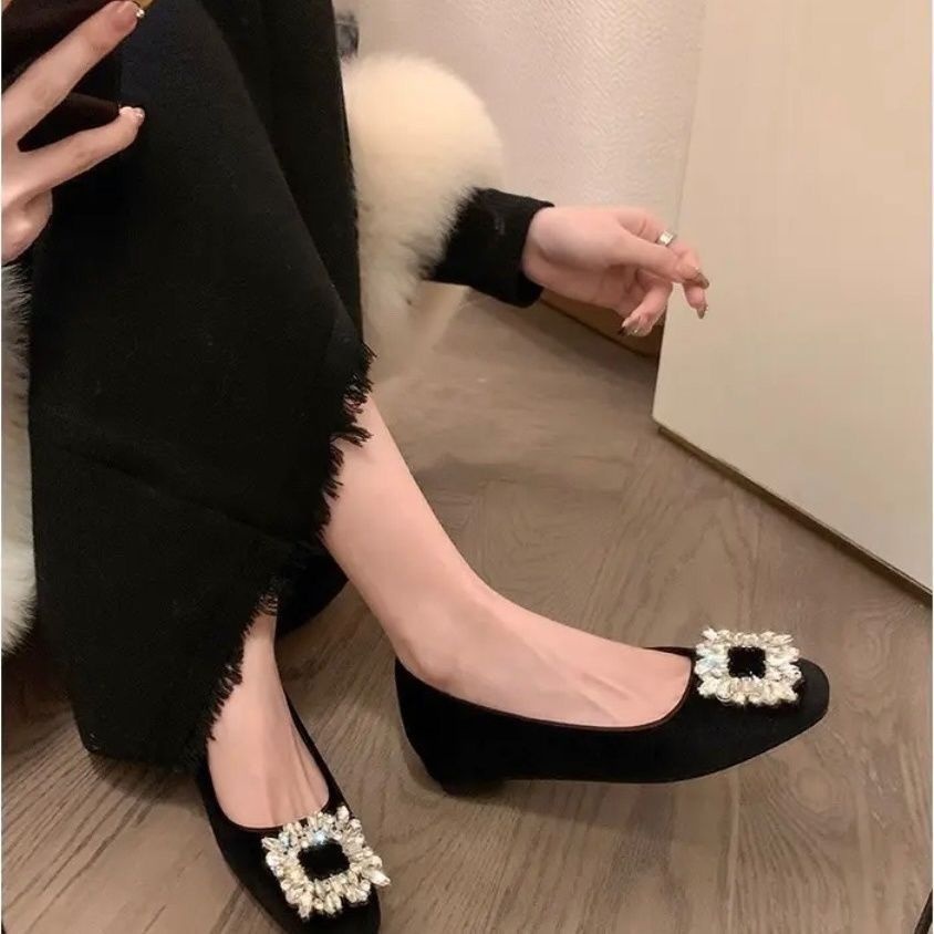 High Sense Square Toe Rhinestone Pumps Women foto 3