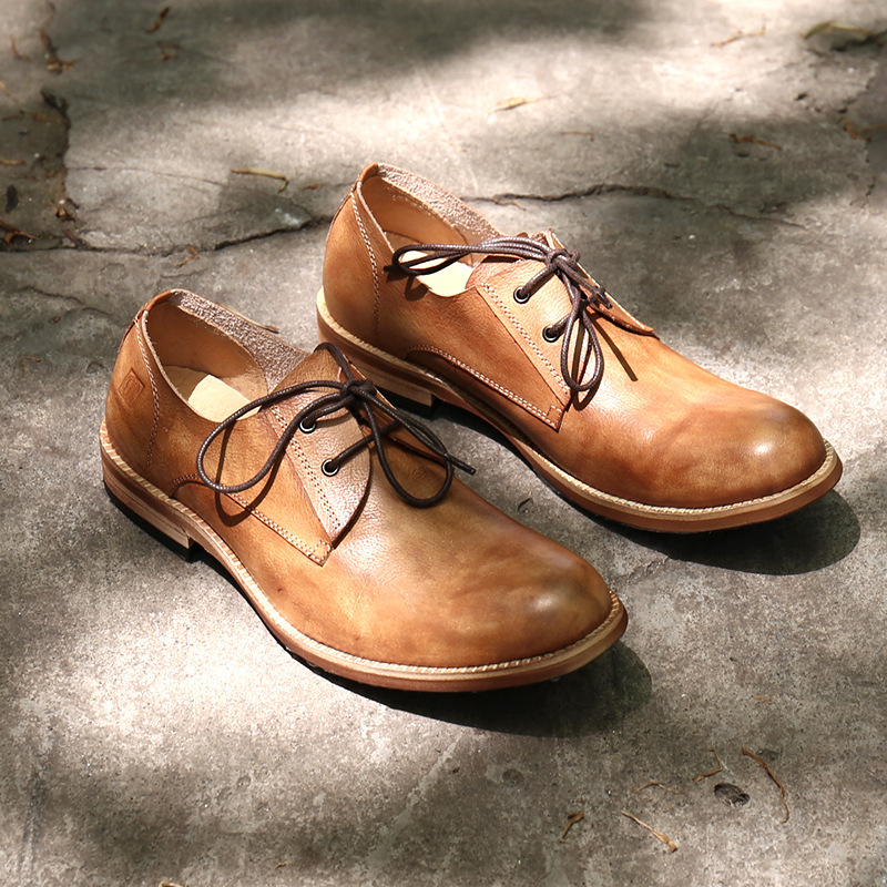 European And American Men's Round Toe Breathable Simple British Style Retro Distressed Shoes foto 2