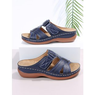 Women's Hollow Peep Toe Wedge Velcro Sandals foto 2