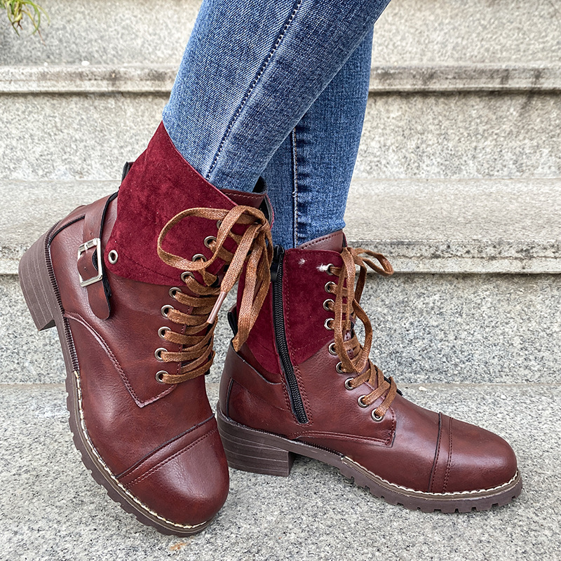 Couple Round Toe Martin Boots Chunky Heel Lace-up foto 3