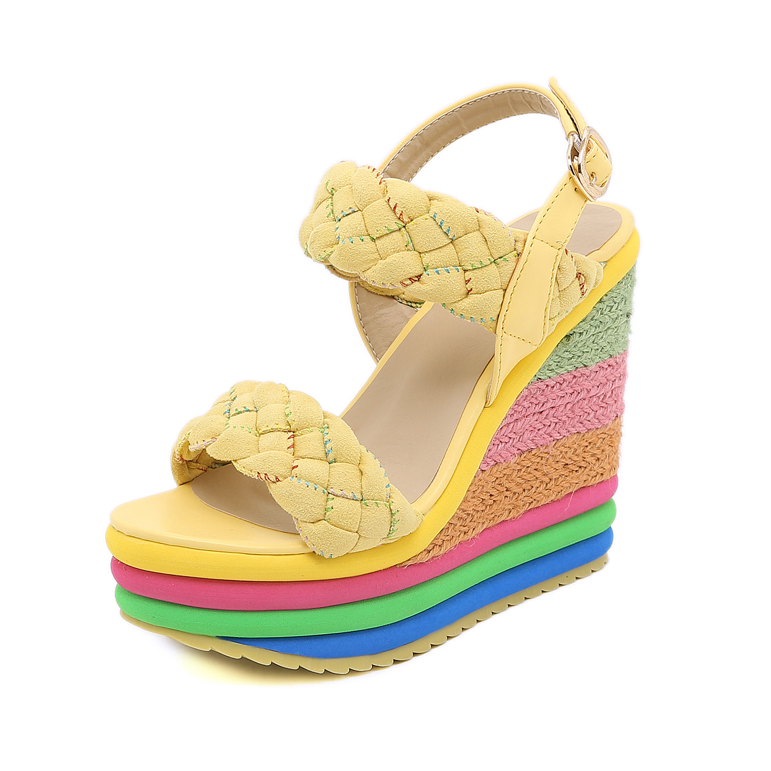 Super High Heel Sandals Rainbow Straw Muffin Candy Color