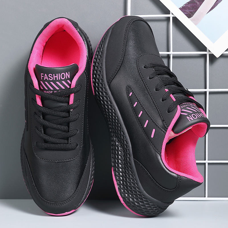 Leather Women's Shoes Casual Sneaker Round Toe Flat Heel Women's Running Shoes foto 3