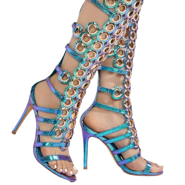 European And American Metal Large Fish-eye Hollow Stiletto Heel Open Toe Sandals foto 4