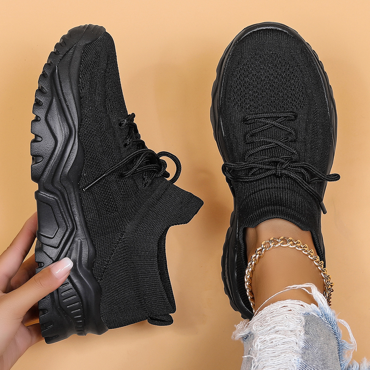 Plus Size Sports Women's Shoes Breathable Flying Woven Lazy Shoes foto 3