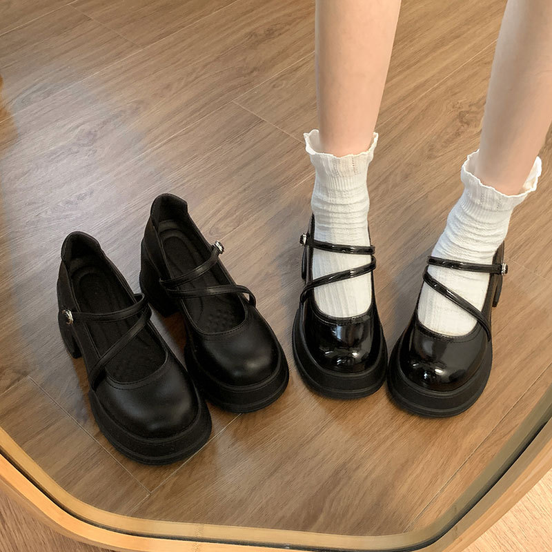Black Japanese Sweet Cool Style Jk Leather Shoes For Women foto 5
