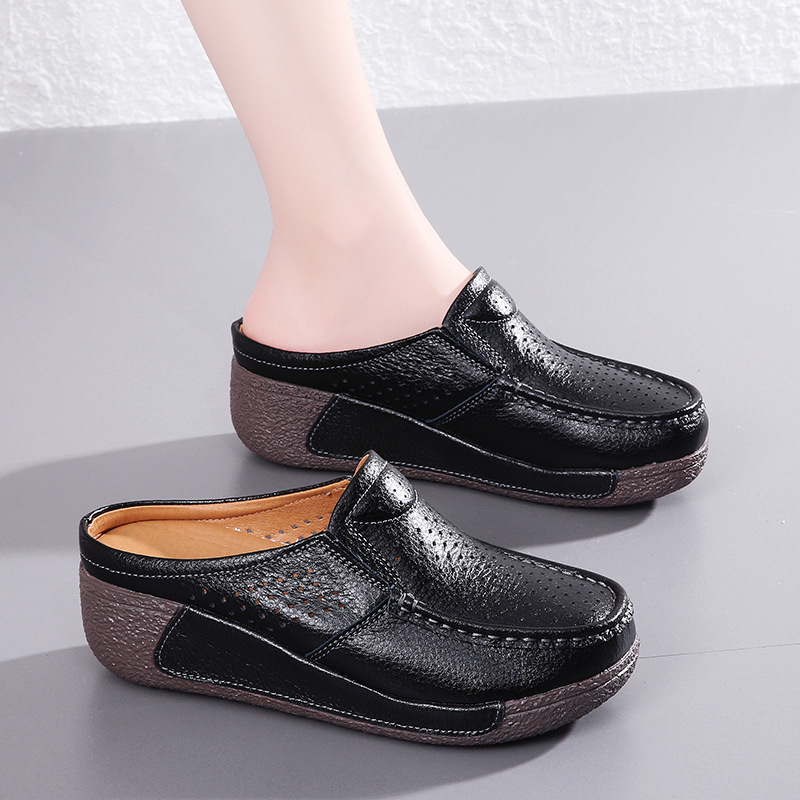 Fashionable All-match Rocking Shoes Thick-soled Muffin Closed Toe Half Slippers foto 2