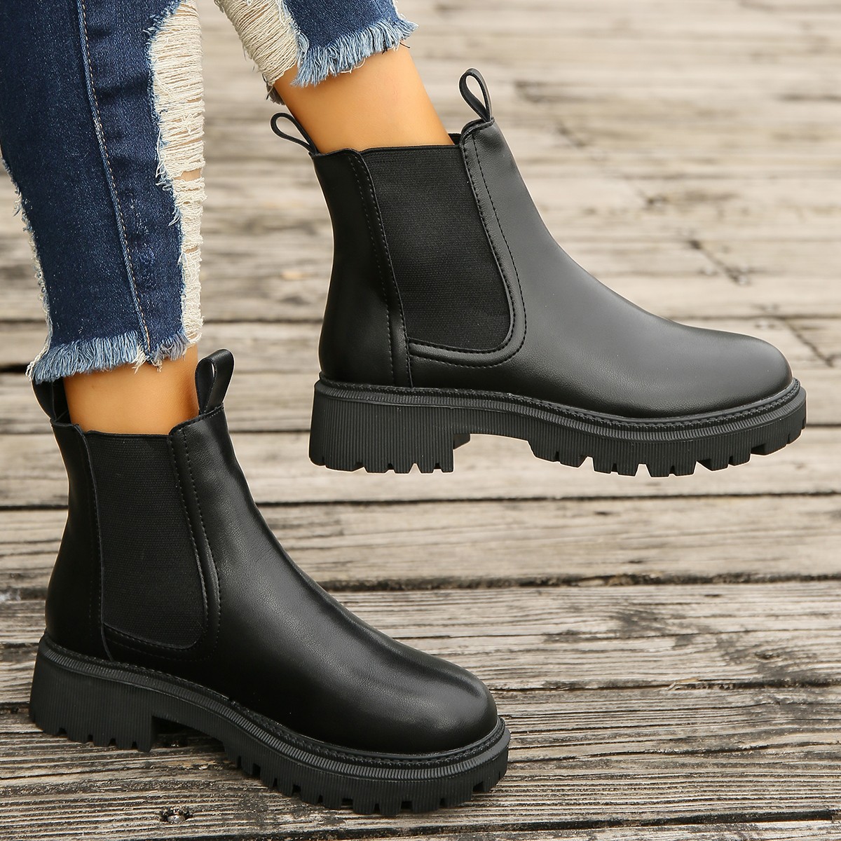 Womens Chunky Heel Martin Bootsankle Boots foto 4