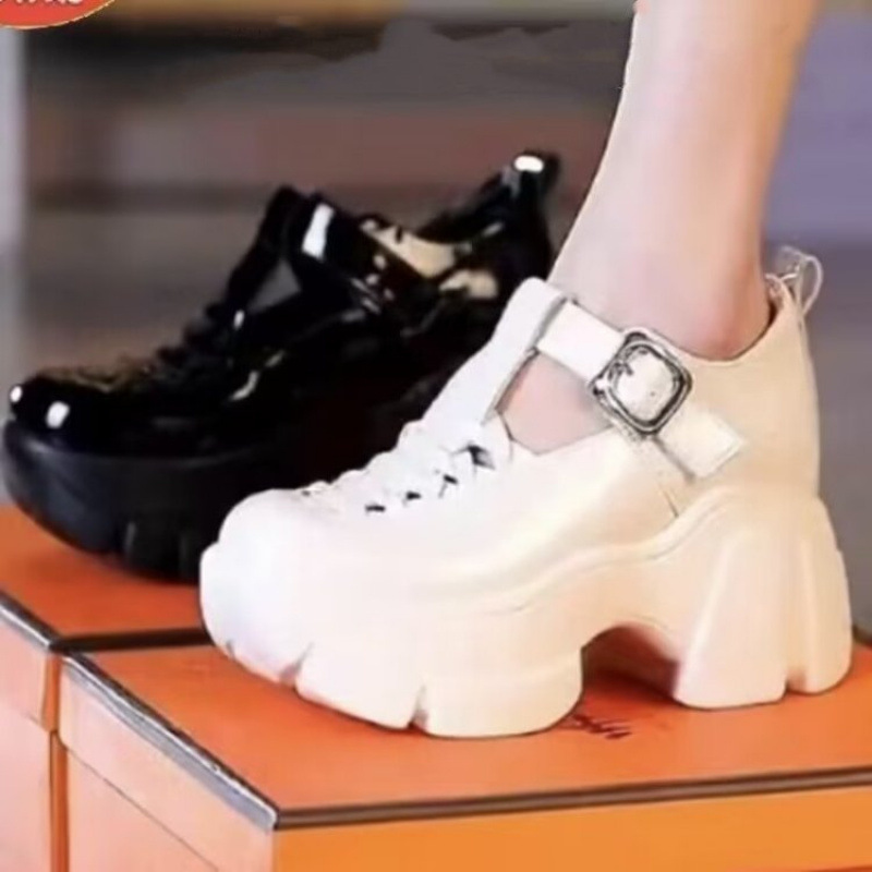 Genuine Leather Outdoor Comfortable Patent Leather Chunky Heel Closed Toe Coros Roman Shoes foto 4