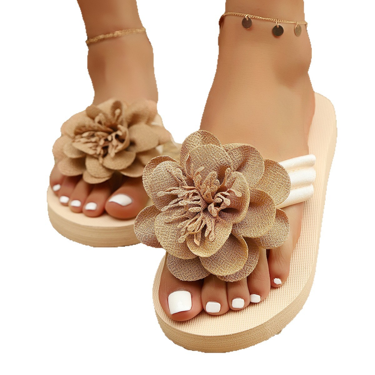 Women's Fashion All-match Flower Flat Toe Flip-flops foto 5