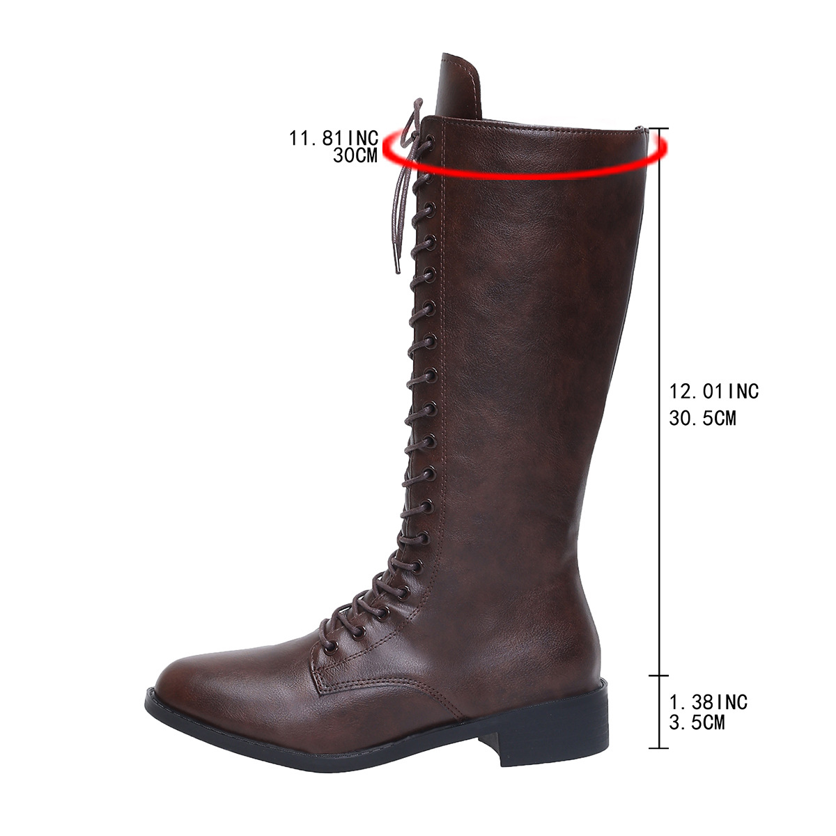 Womens Stylish Round-toe Lace-up Knee-high Boots foto 4